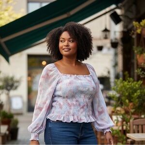 NWT Future Collective Gabriella Karefa-Johnson Pastel Spring Smocked Blouse